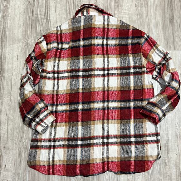 Womens Red Plaid Shacket/Jacket Lapel Coat Button Down Long Sleeve Shacket M - Picture 3 of 12